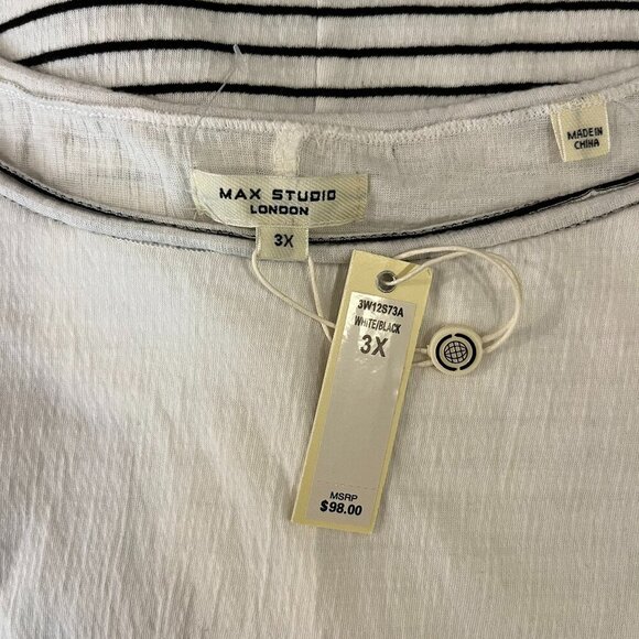 Max Studio Women's Black White Striped Cap Sleeve Top - Size 3X - NWT $98 - Picture 2 of 4